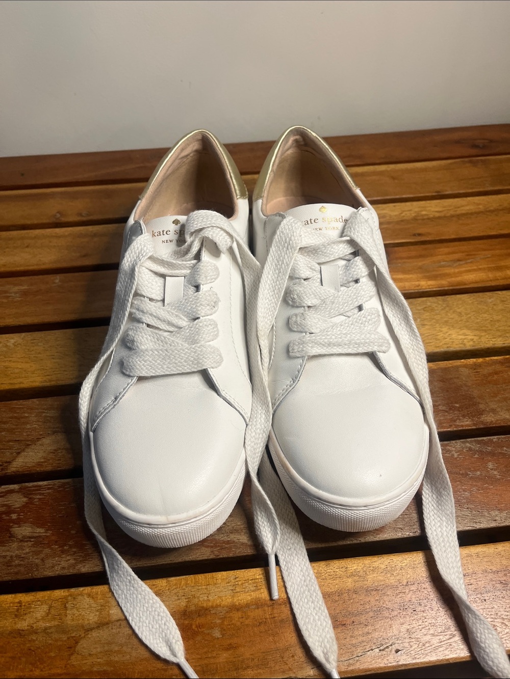 kate spade White Leather Sneakers with Gold Heel Accent